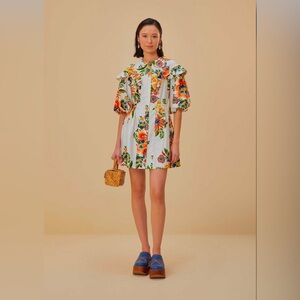 Farm Rio Off-White Delicate Garden Mini Dress
